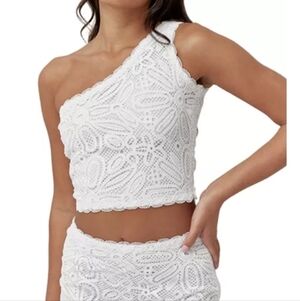 NWT 4th & Reckless White Lace One-Shoulder Crop Top Size S